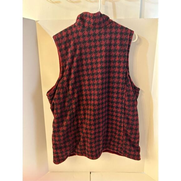 French Laundry vest 2x red black houndstooth plush fleece rn#63619 - Picture 2 of 6